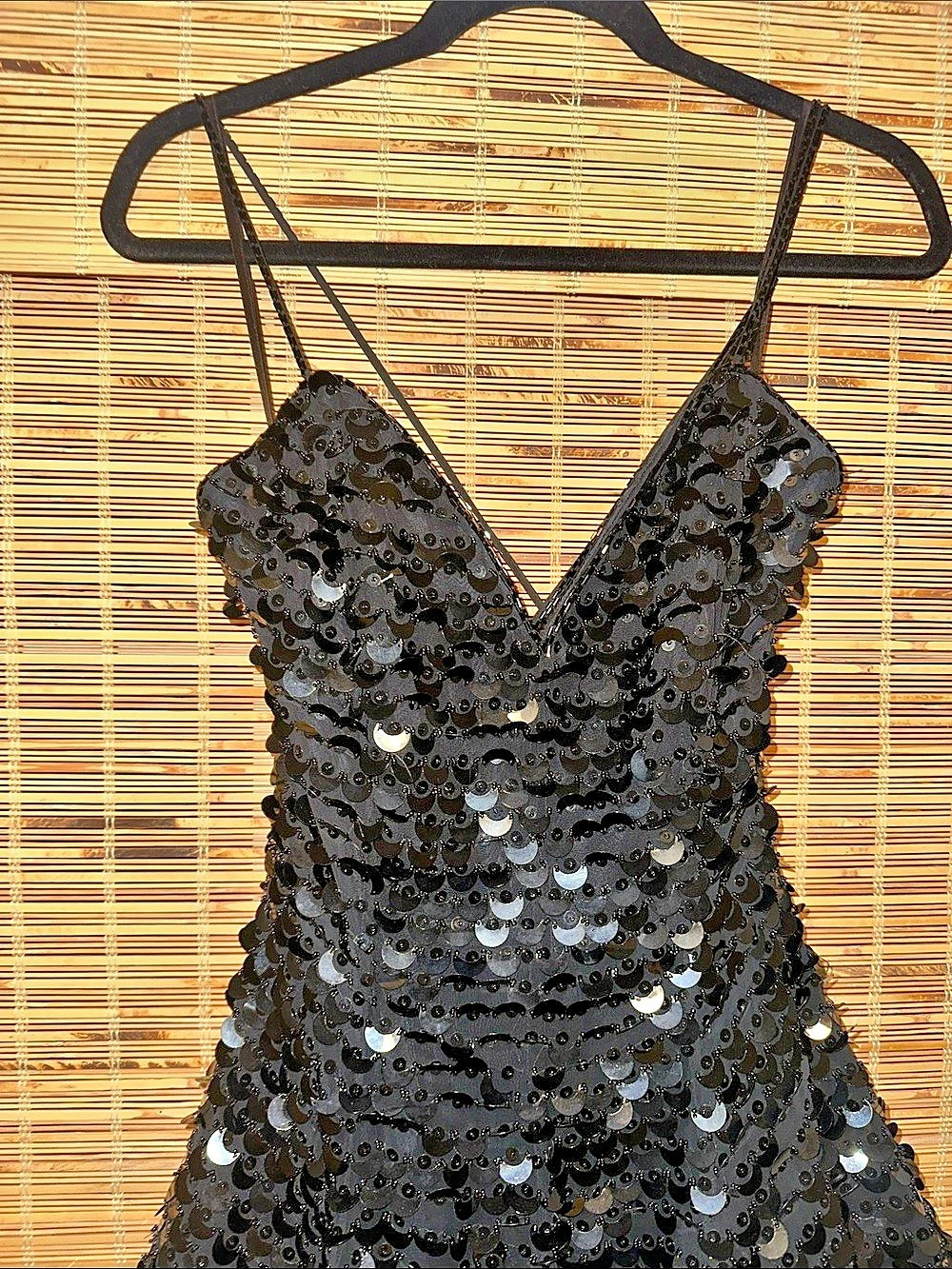 Stunning!✨ Vintage Y2K "Niteline" Black Sequin Mini Formal Cocktail Party Dress - Picture 6 of 9